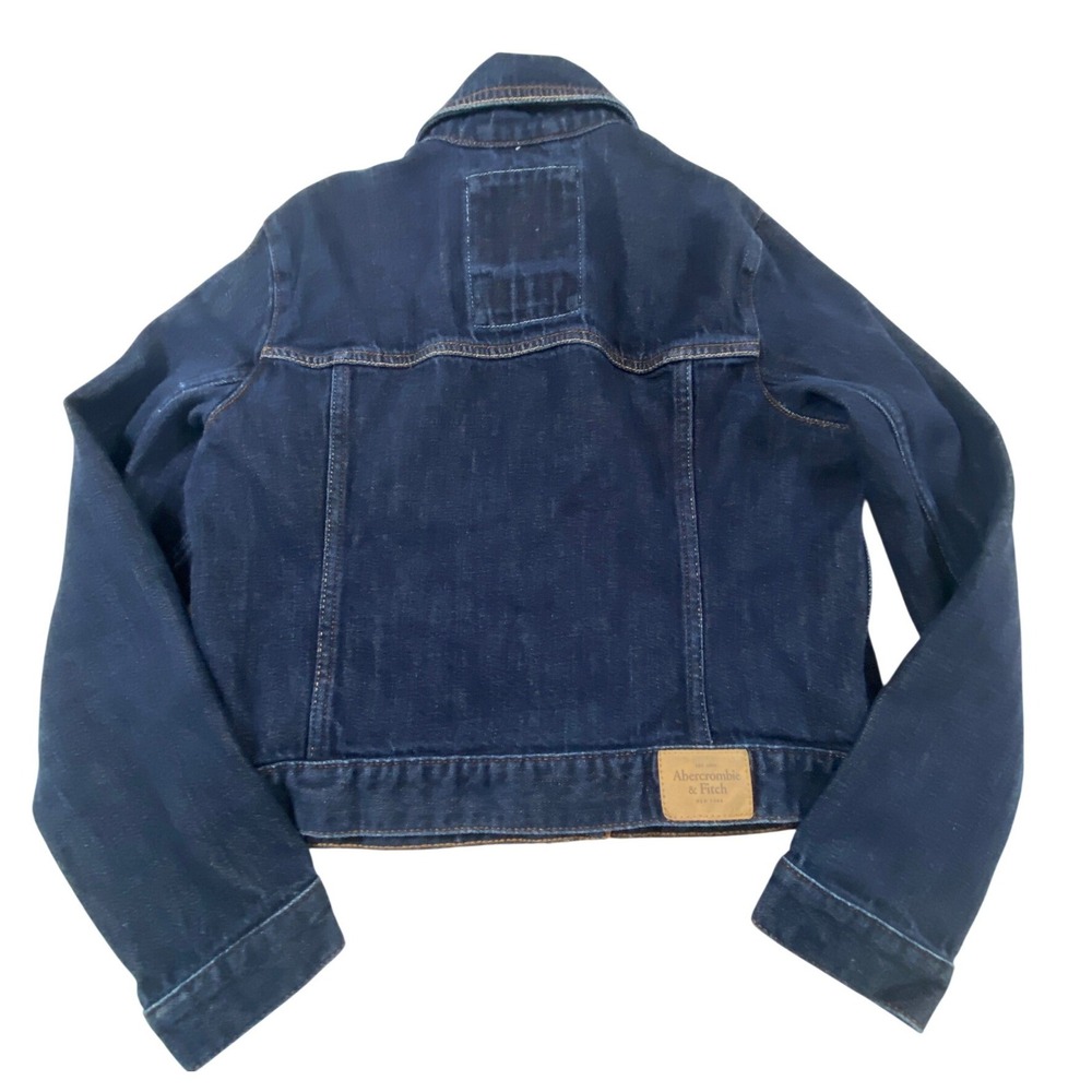 Abercrombie & Fitch Womens Classic Dark Wash Cotton Denim Trucker Jacket Large - Picture 2 of 9